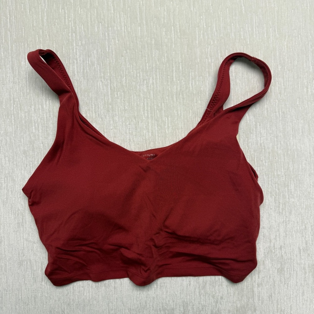Aerie By Offline Real Me Sports Bra Women XL Red Rust Lined Stretch Athleisure V